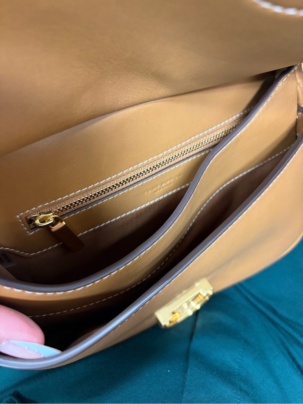Tory Burch Small James Leather Saddle Crossbody Bag in Tan - Picture 11 of 13